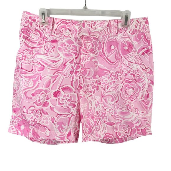 Lilly Pulitzer Pink Whats Your Sign Print Bermuda Shorts Preppy - Size 6 - Picture 1 of 7